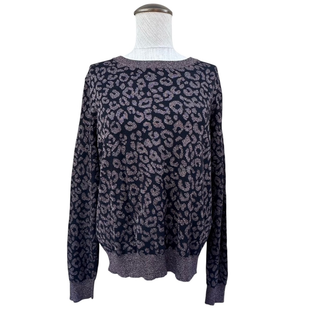 Banana Republic Metallic Leopard Print Crew Neck Sweater Medium Festive Glitter